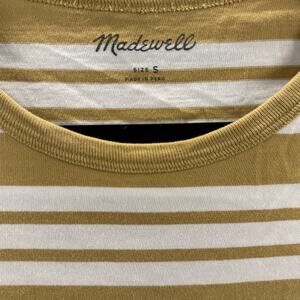 Madewell T-Shirt Women’s Small Yellow White Striped Pocket Crew Neck Cotton Peru